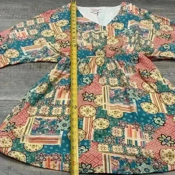 Andree By Unit Patchwork Geometric Print Elastic Waist Boho Dress Womens Sz S - Picture 7 of 9